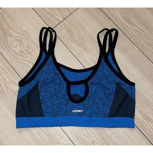 Jockey Womens Printed Knit Sports Bra Unlined Wire Free M Medium Blue Black - Picture 4 of 5
